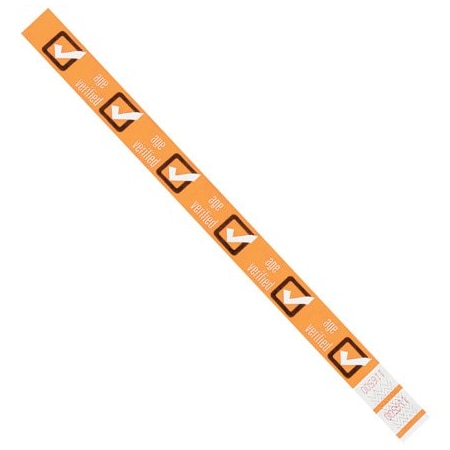 Bsc Preferred 3/4 x 10'' Orange ''Age Verified'' Tyvek Wristbands, 500PK BUY00022008